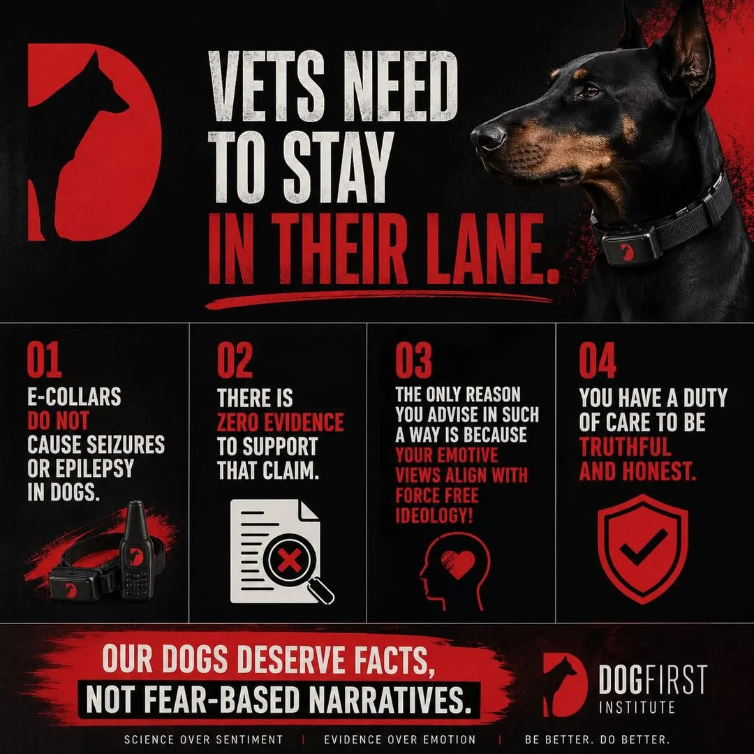 Unleashed K9 graphic: vets need to stay in their lane. E-collars do not cause seizures or epilepsy in dogs. Our dogs deserve facts, not fear-based narratives.